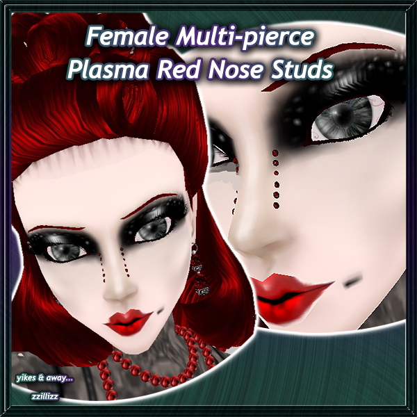 Female Multi-pierce Nose Bridge Studs in Plasma Red Sparkling Plasma Red and black stones - 6 Bridge Piercings in 1 set! Perfect accessory for Modern Urban Vintage Retro Vampire Goth Fantasy looks. Great for DOC and Photo Contest outfits!