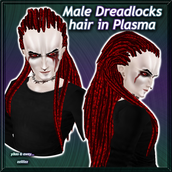Dreadlocks Male hair in Plasma Red High shine Plasma red and black mix realistic dreadlocks texture. Perfect for Vampire, Goth, Demon, or other cosplay looks. Great for DOC and Photo Contest outfits!