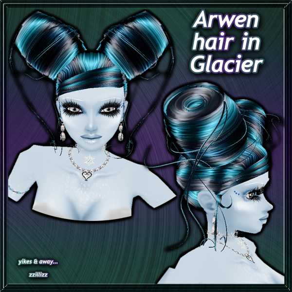 Arwen female hair in Glacier High shine irridescent blue, aquamarine, grey, silver ice mix Perfect for Mermaid Underwater scenes, Winter Frozen Ice pictures, or other cosplay looks. Great for DOC and Photo Contest outfits!