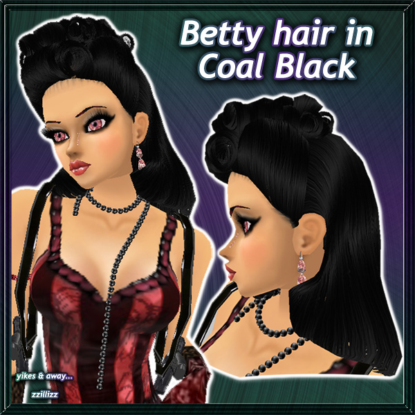 Betty female hair in Coal Black - Deep coal black highlighted color mix Perfect for Vintage Rockabilly Classic Retro Pinup looks, great for DOC and Photo Contest outfits