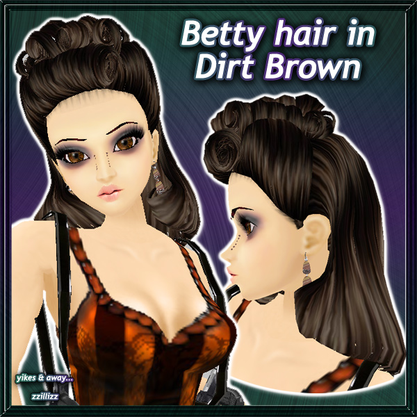 Betty female hair in Dirt Brown - Deep dirt brown brunette with shiny highlight color mix Perfect for Vintage Rockabilly Classic Retro Pinup looks, great for DOC and Photo Contest outfits