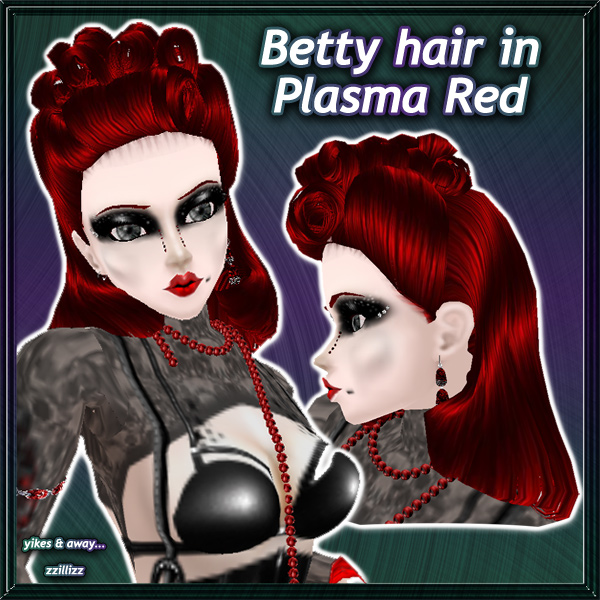 Betty female hair in Plasma Red Deep blood red and black with high shine highlights color mix Perfect for Vintage Rockabilly Classic Retro Pinup Goth Vampire looks, great for DOC and Photo Contest outfits