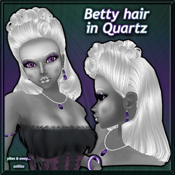 Betty female hair in Crystal Quartz White Silver White Crystal Quartz color mix with high shine highlights Perfect for Vintage Rockabilly Classic Retro Pinup Drow looks Great for DOC and Photo Contest outfits!