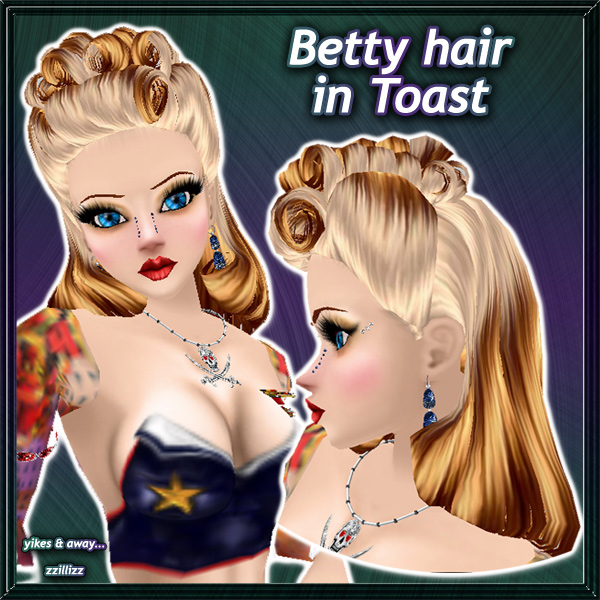 Betty female hair in Toast Deep golden brown brunette and ash blonde color mix with high shine highlights Perfect for Vintage Rockabilly Classic Goth Retro Pinup looks Great for DOC and Photo Contest outfits!