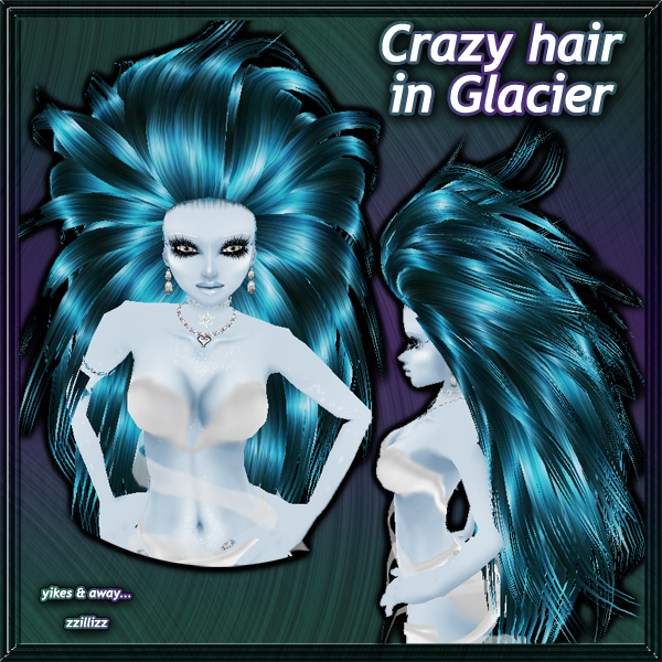 Crazy female hair in Glacier High shine irridescent blue, aquamarine, grey, silver ice mix Perfect for Mermaid Underwater scenes, Winter Frozen Ice pictures, or other cosplay looks. Great for DOC and Photo Contest outfits!