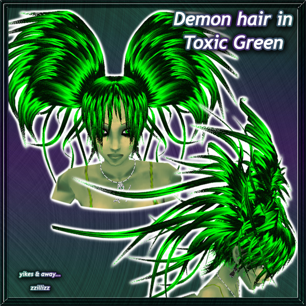 Demon female hair in Toxic Green Big feathery demon wings hair style Toxic a bright neon lime toxic green and black color mix Perfect for Gothic, , Rave, and Cosplay outfits