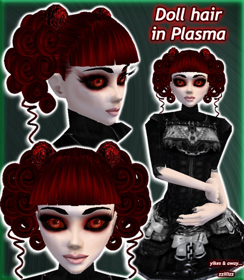 Dark shiny blood red and black mix Doll hair with sparkly red and black hair accessories
