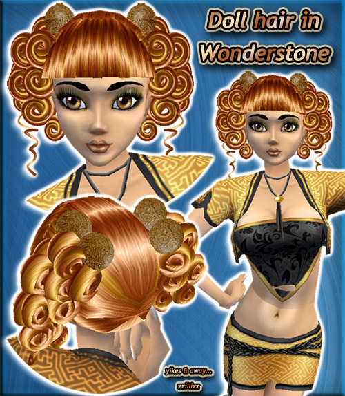 wonderstone copper and gold doll hair with gold accessories