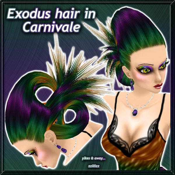 Exodus Female Hair in Carnivale - shiny Mardi Gras color blend of Purple, Green and Gold