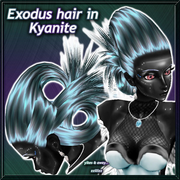 Exodus Female Hair in Kyanite - color blend of shiny iridescent Blue, Gray and Pink