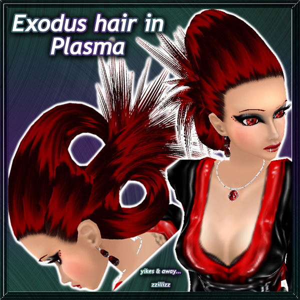 Exodus Female Hair in Plasma Red - color blend of dark blood Red and Black