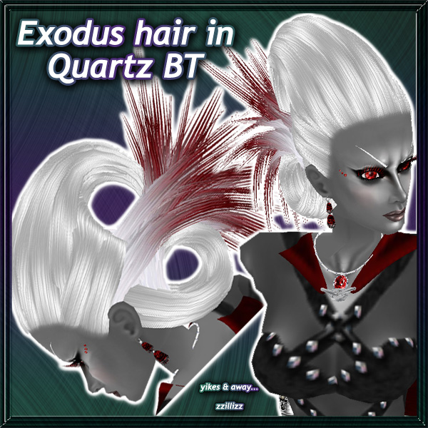 Exodus Female Hair in Quartz Blood Tip - color blend of shiny platinum White, Silver and Gray with Blood Red Plasma tipped spike ends