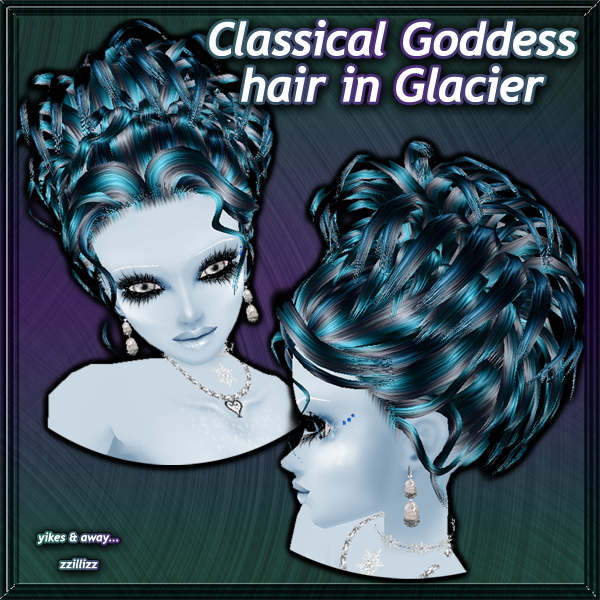 Classical Goddess female hair in Glacier High shine irridescent blue, aquamarine, grey, silver ice mix Perfect for Mermaid Underwater scenes, Winter Frozen Ice pictures, or other cosplay looks. Great for DOC and Photo Contest outfits!