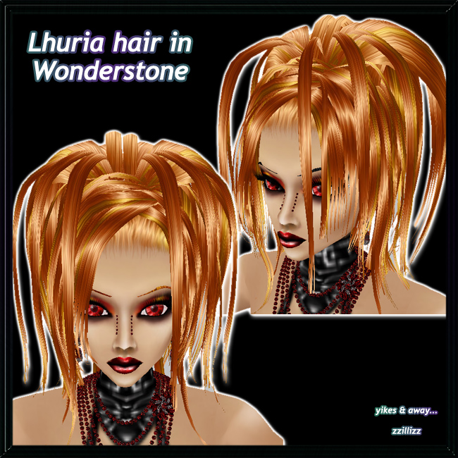 Lhuria Female hair in Copper Wonderstone Straight updo with waterfall of hair strands female hair in Wonderstone, high shine copper and gold mix. Perfect for Steampunk, Irish, Celtic, Fairy, Elven cosplay looks. Great for DOC and Photo Contest outfits