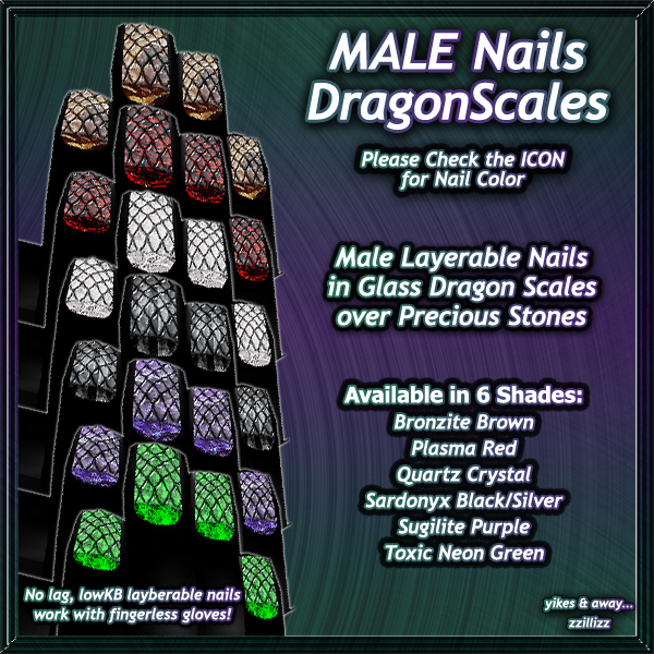 Male Layerable Fingernails in Dragon Scales Quartz Crystal White High Shine Glass Dragon Scales over Quartz Crystal White Precious Stone tips Perfect for Gothic Romantic Furry and Cosplay outfits