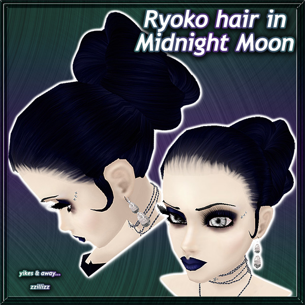 Ryoko Female Hair in Midnight Moon Navy Blue - Custom texture made by request for oOmagpieOo in a Realistic subtle shine color blend of deep midnight navy blue and black